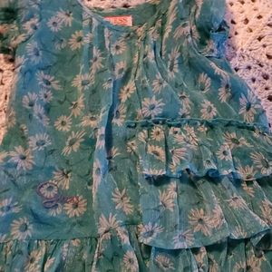 Guess shimmery blue floral tiered shirt